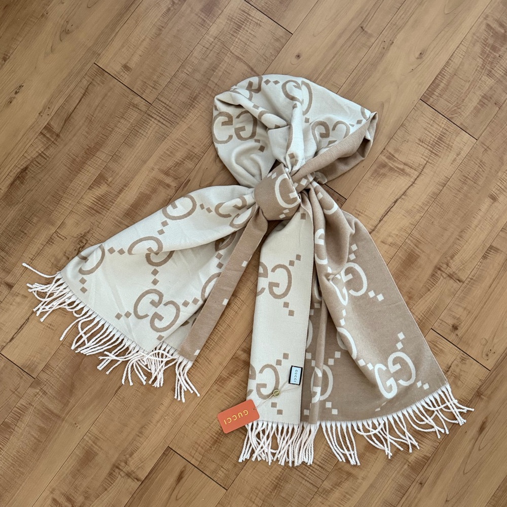 Reversible Large Super Soft GG Monogram Wrap Shawl Scarf Silk Cashmere